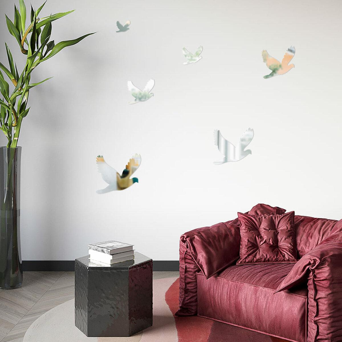 Интерьер с зеркальными наклейками птицы — самоклеящиеся зеркальные птицы для стен