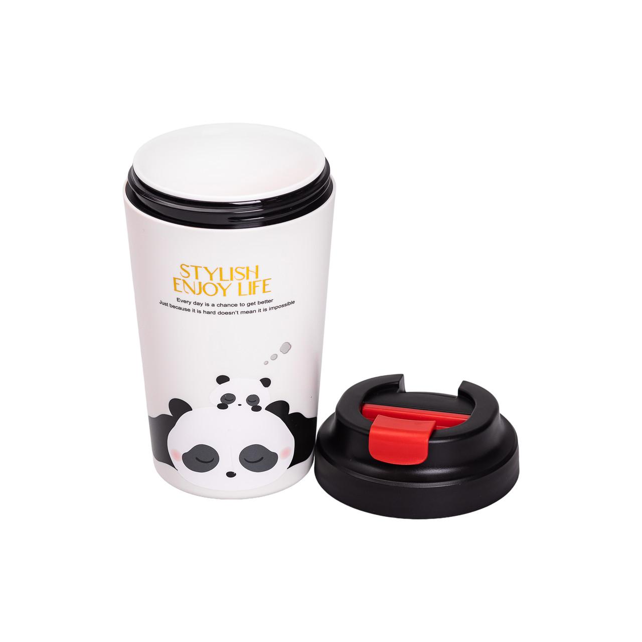 Термокружка 380 мл с фарфоровой колбой и съёмной крышкой — портативная кружка для офиса и прогулок