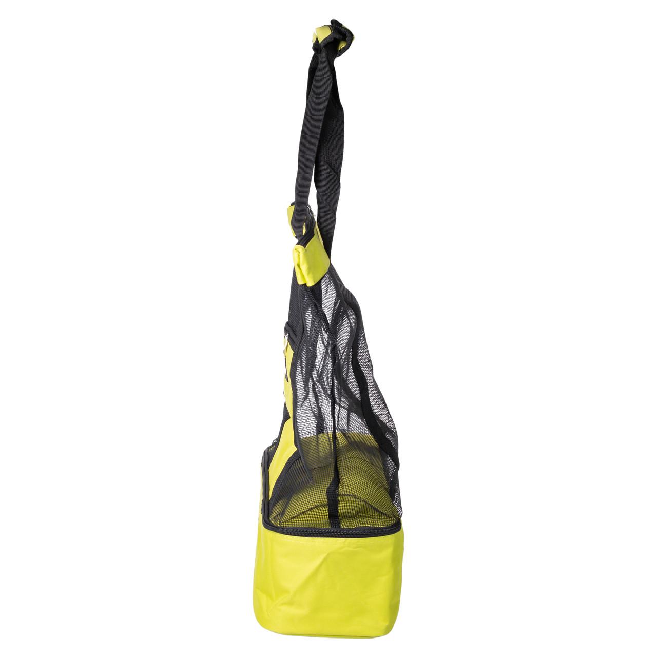 пляжная сумка с термоотсеком — внешний вид с сетчатой верхней частью и устойчивым основанием