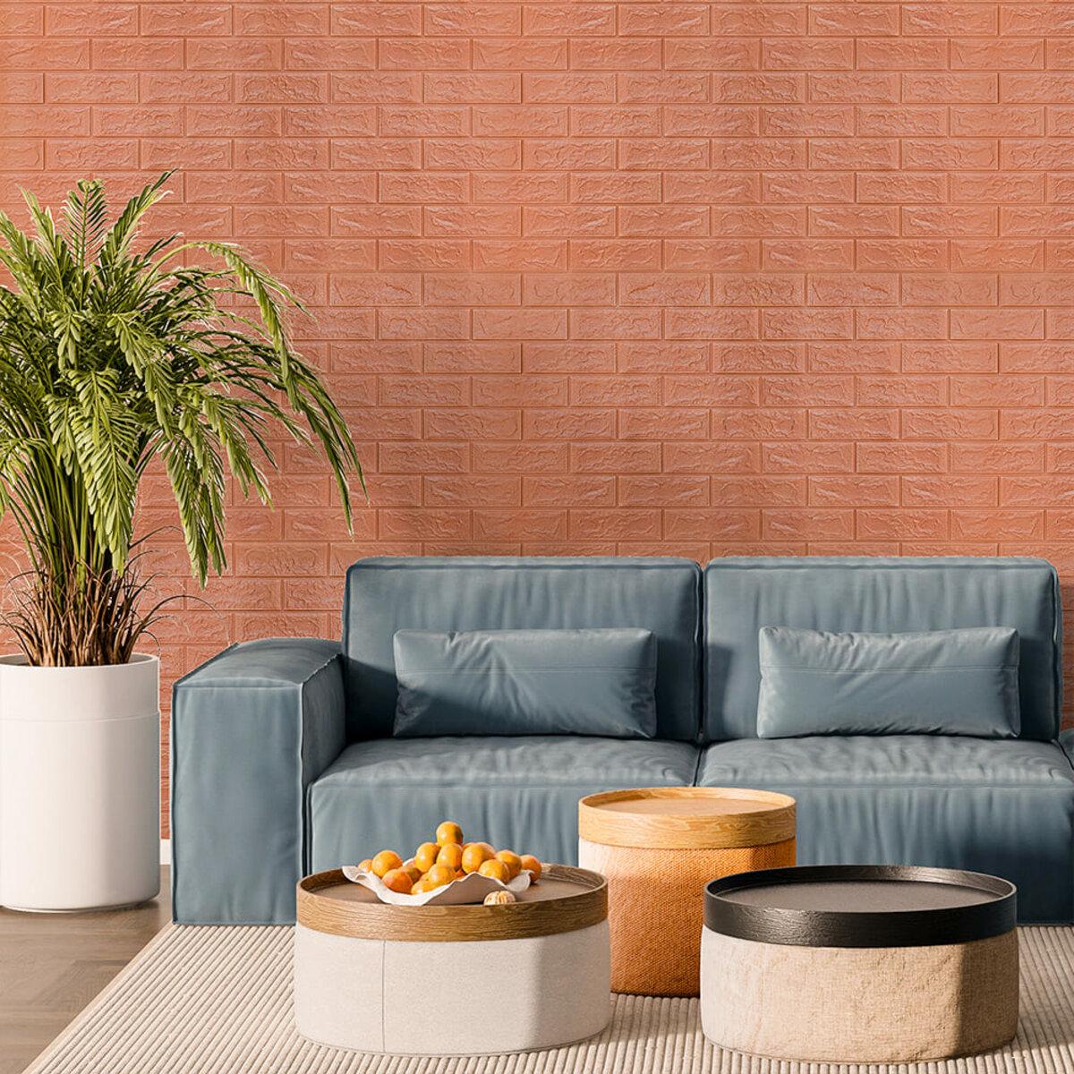 3D панель для стен под кирпич пудра в интерьере — лёгкая декоративная панель ППП 700x770x7 мм