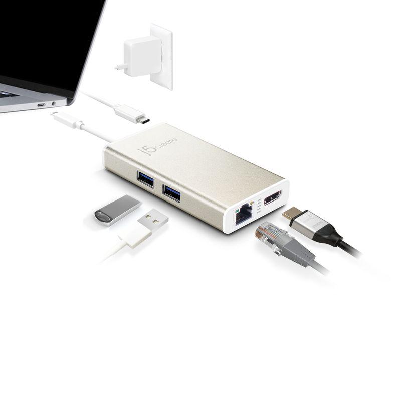 Багатопортовий адаптер USB-C 5-в-1 J5create з портами USB, HDMI та Gigabit Ethernet