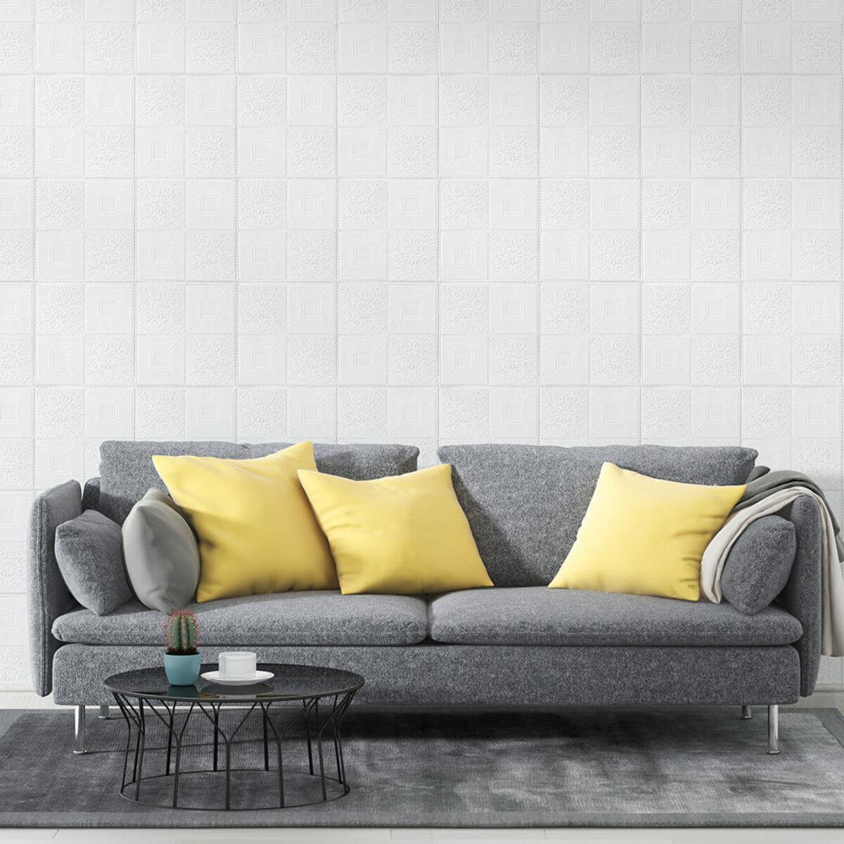 Самоклеюча 3D панель для стін в інтер’єрі вітальні з м’яким рельєфом