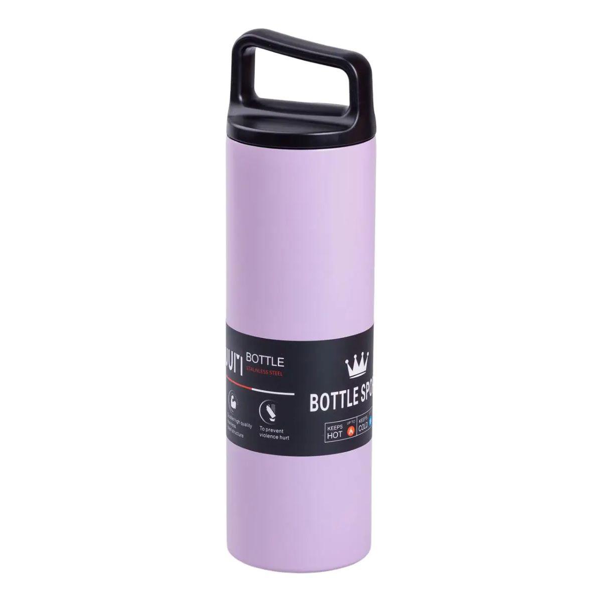 Питьевой термос 500 мл из нержавеющей стали фиолетовый, компактный корпус с ручкой