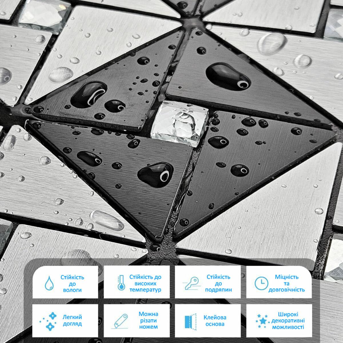 Крупный план влагостойкой алюминиевой плитки 300х300 с перламутровым блеском и стразами