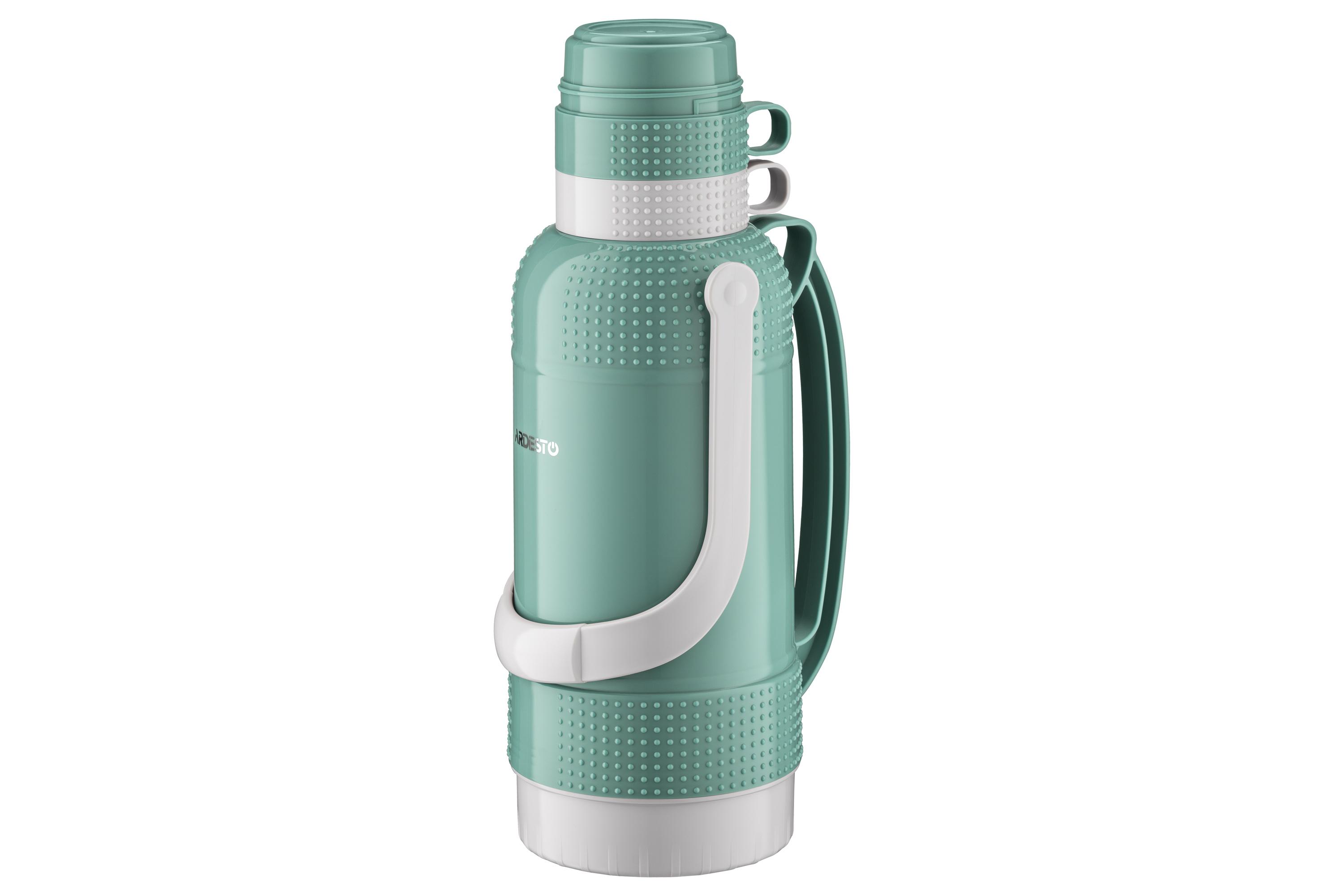 термос для семьи 3,2 л — зелёный термос 3200 мл с ручкой и чашками, стеклянная колба