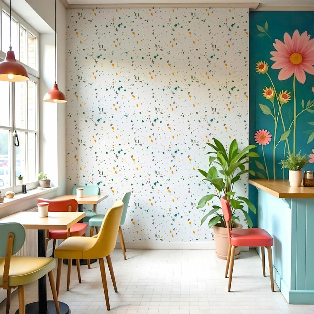 Лёгкая декоративная стеновая плитка в интерьере кафе — панели для отделки стен 600х300