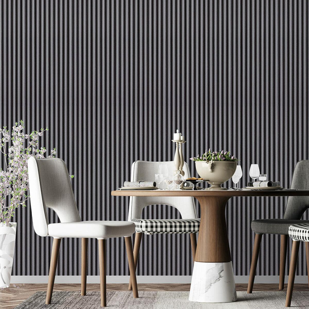 Декоративная рейка WPC графит в интерьере — стеновая рейка для интерьера 3000x152x15 мм