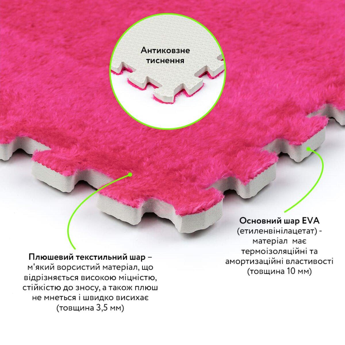 плюшевые плитки с замками — крупный план слоя EVA и плюша, модульное плюшевое напольное покрытие