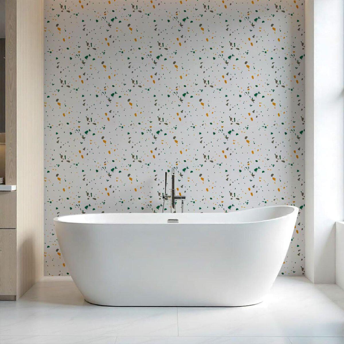 Влагостойкая стеновая панель 60x30 в интерьере ванной — самоклеящаяся PET плитка 600х300