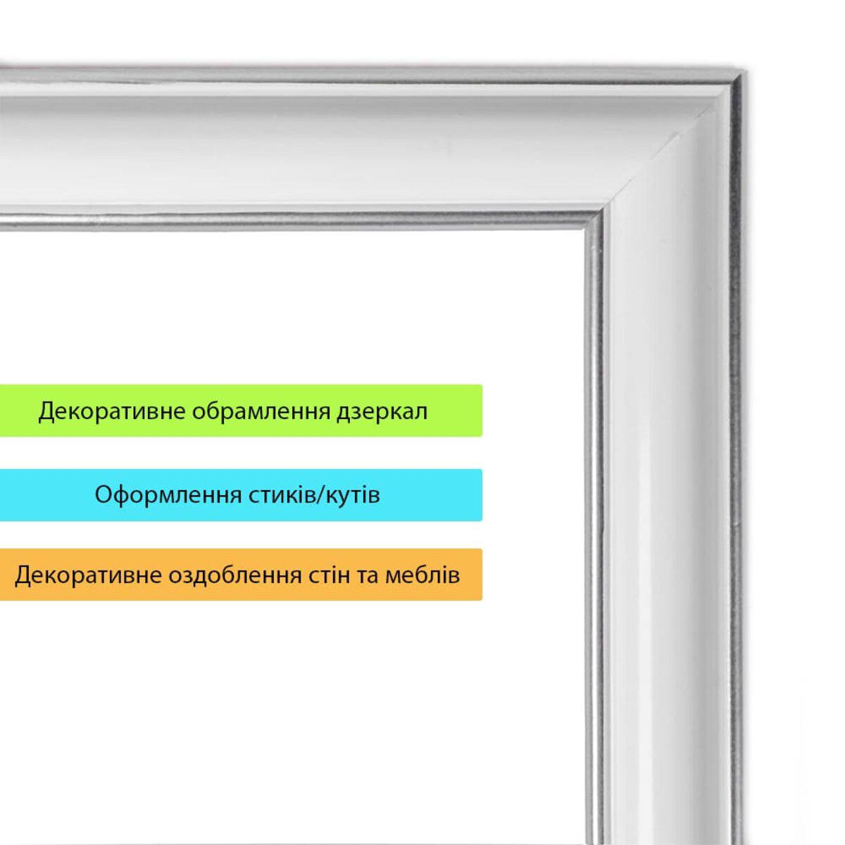 молдинг для оформления стен и мебели белый с серебром в интерьере, декоративный самоклеящийся молдинг