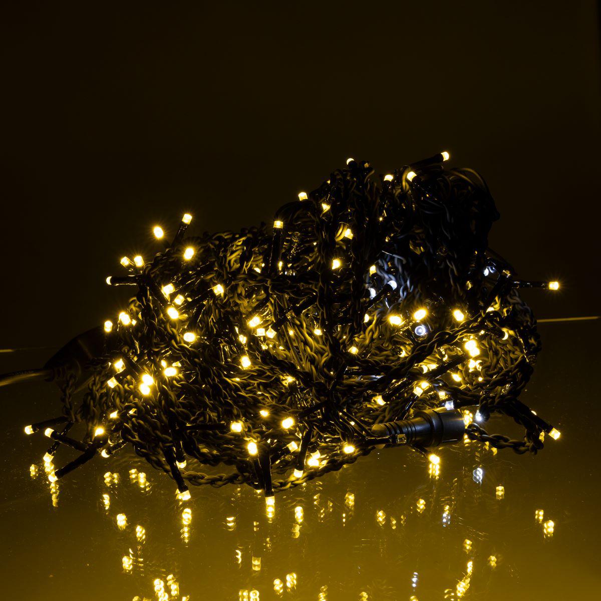 уличная светодиодная бахрома 36 м теплый желтый свет черный провод