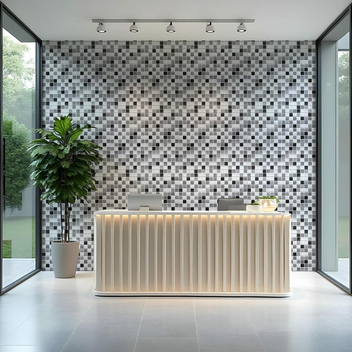 Панель ПВХ мозаика черно‑белая в интерьере — панель 960x480 мм