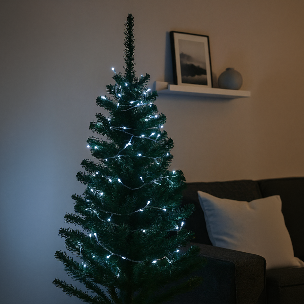 гирлянда нить 10 м белая на ёлке, 120 LED, интерьерное украшение