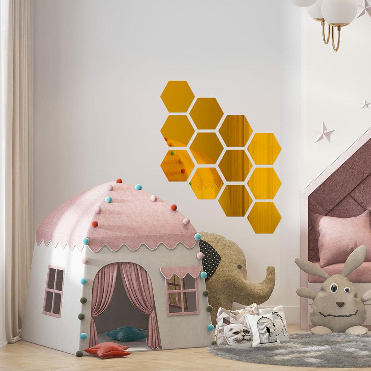 самоклеющиеся зеркальные шестигранники акрил 12 шт применение в ванной интерьер