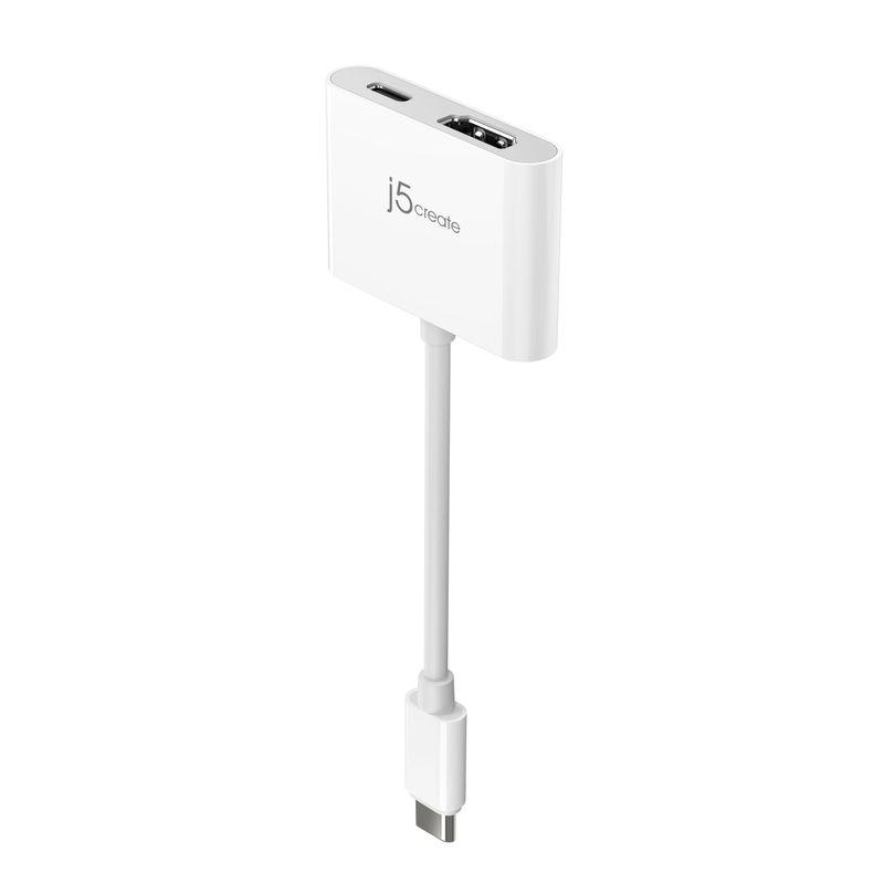 Білий адаптер USB-C на HDMI J5create JCA152-N з портом USB-C Power Delivery до 100 Вт