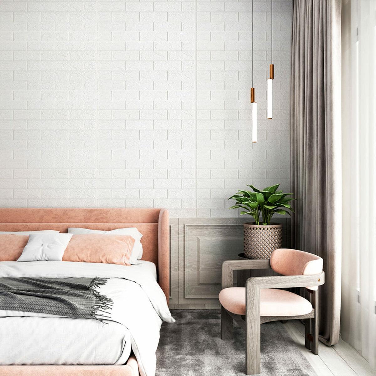 Панель под белый кирпич в интерьере: самоклеящаяся 3D панель рулон 3080x700 мм для быстрой отделки стен