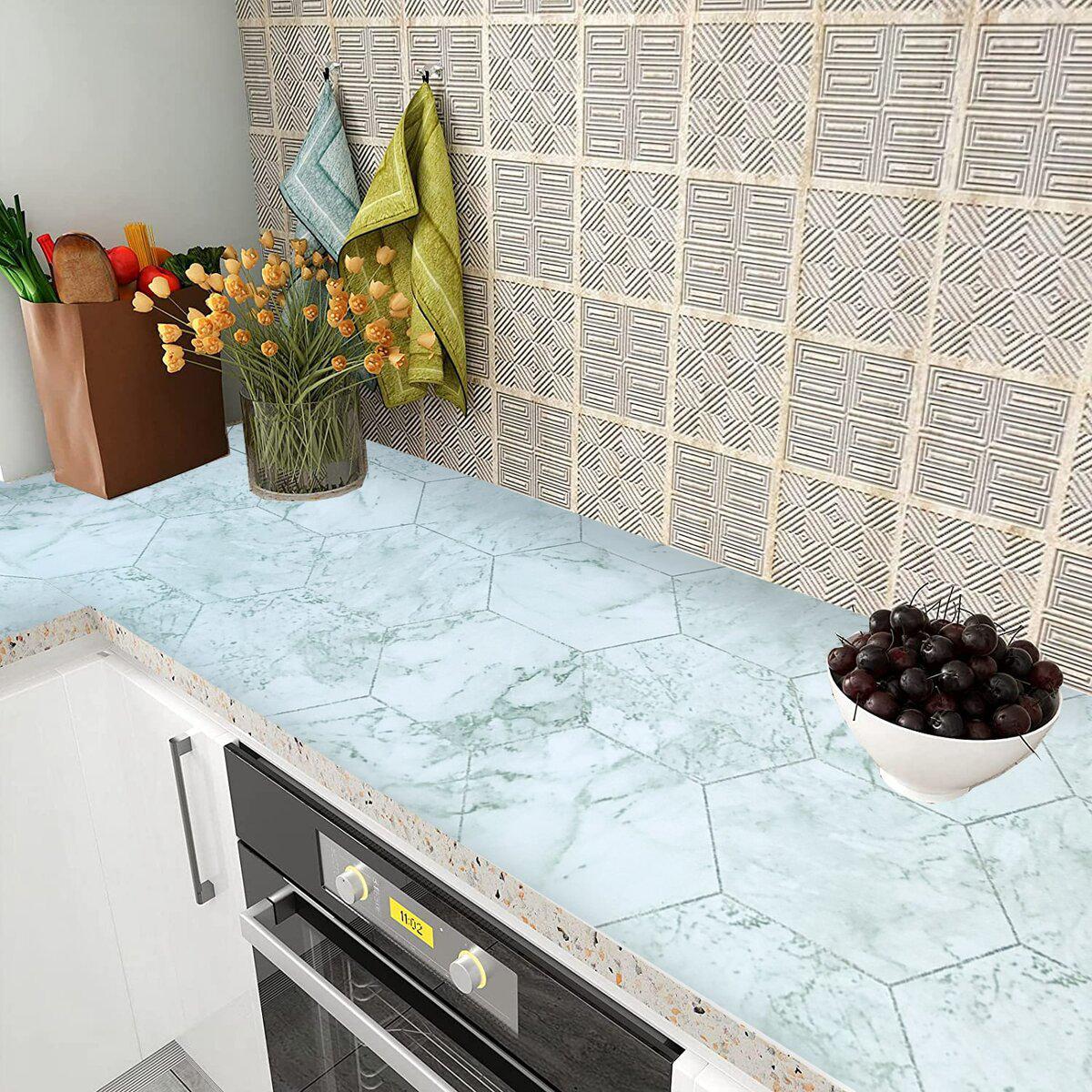 ПВХ пленка нефритовый мрамор для столешницы и мебели, ширина 45 см