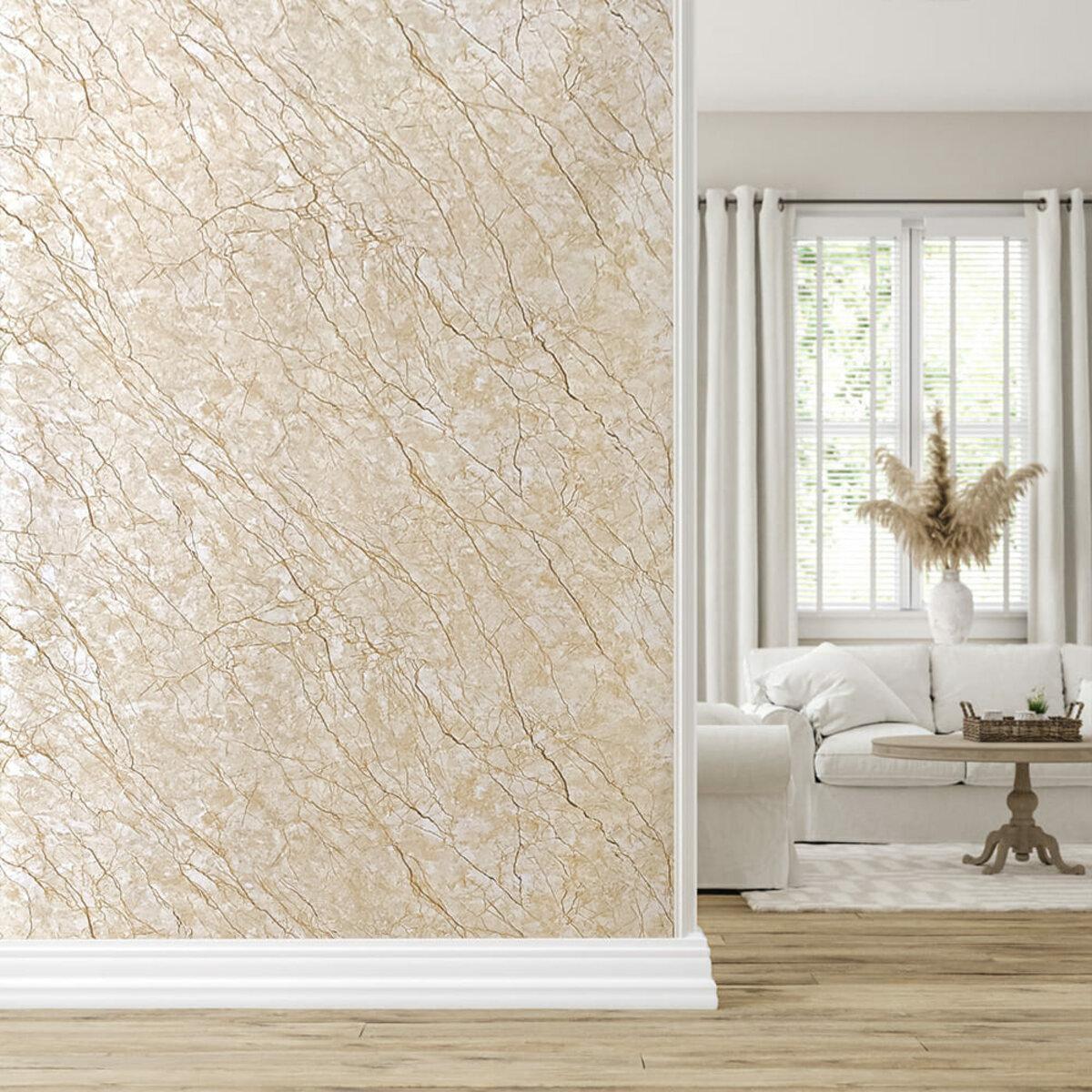ПВХ плита светло-бежевый мрамор в интерьере, декоративная стеновая панель 2440x1220 мм