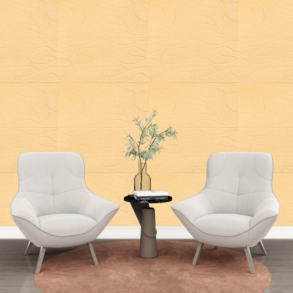 Самоклеящиеся 3D панели ППП бежевые в интерьере 700х700 — декоративное покрытие для стен