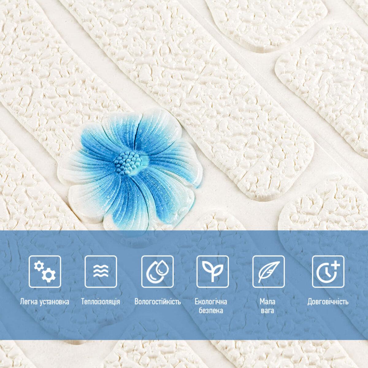 Крупный план текстуры и печати голубого цветка на 3D панели ППП, толщина 4 мм