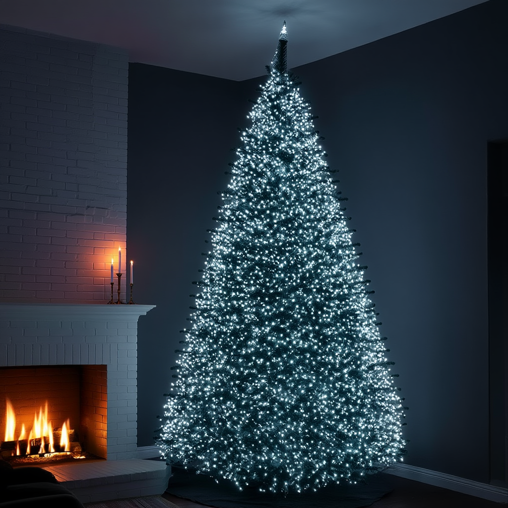 комнатная гирлянда 3000 LED белое сияние на ёлке в интерьере