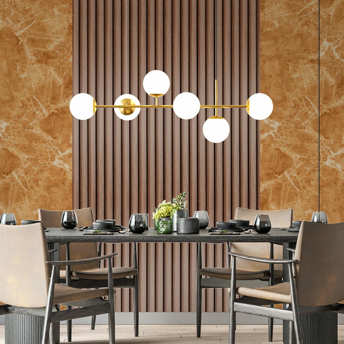 Декоративні рейки WPC в інтер’єрі сучасної їдальні на акцентній стіні