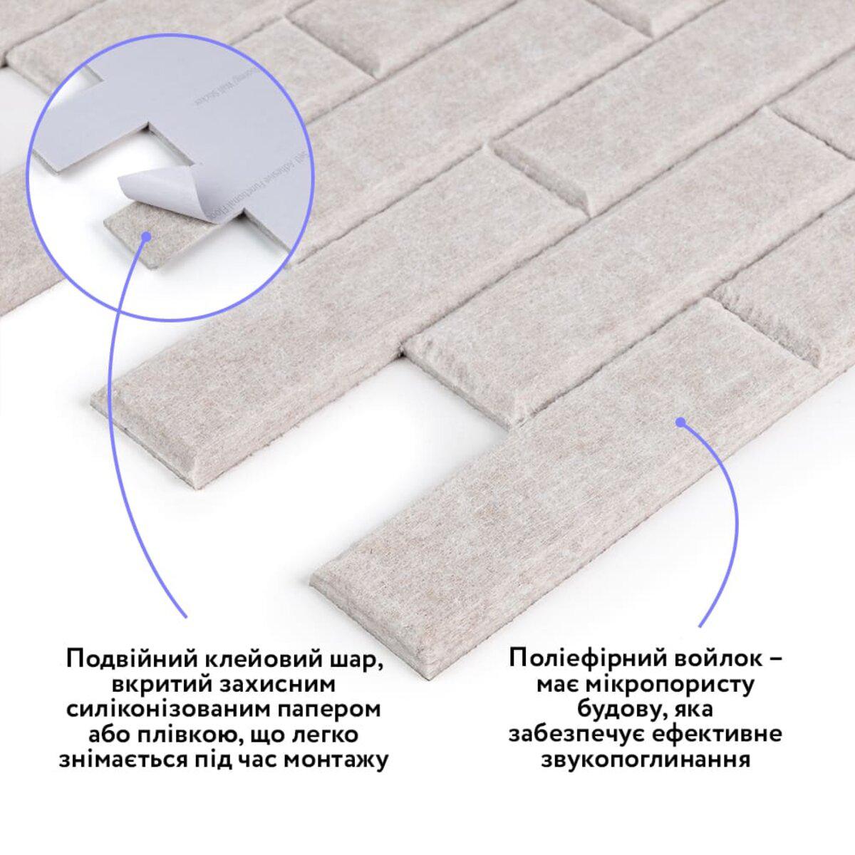 Деталь самоклеючої звукоізоляційної панелі з подвійним клейовим шаром і поліефірним войлоком