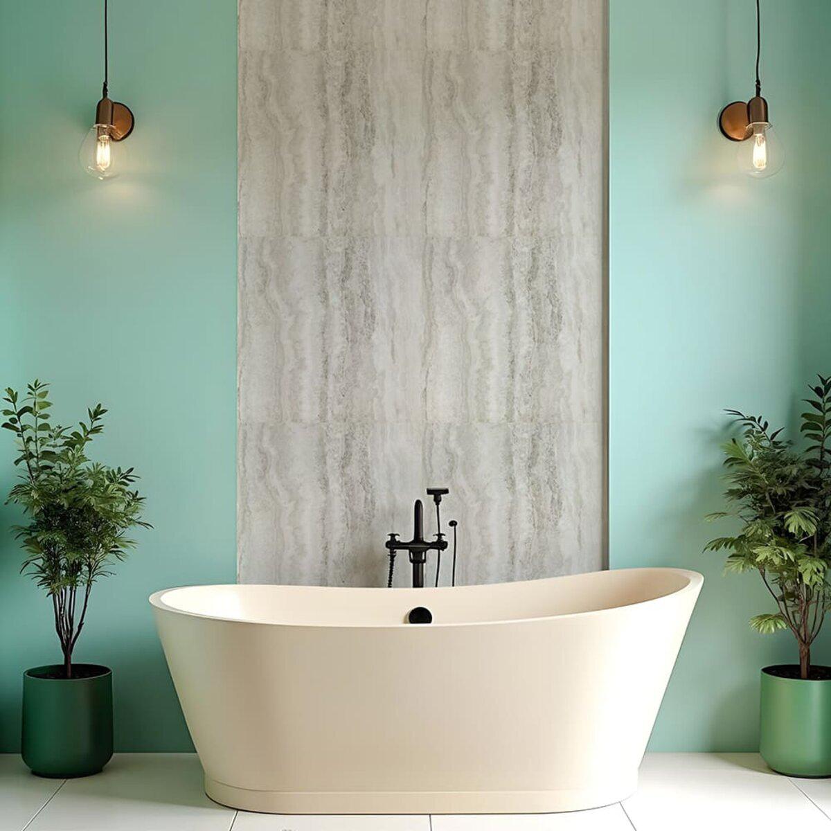 Самоклеюча вінілова плитка під мармур у сучасній ванній кімнаті