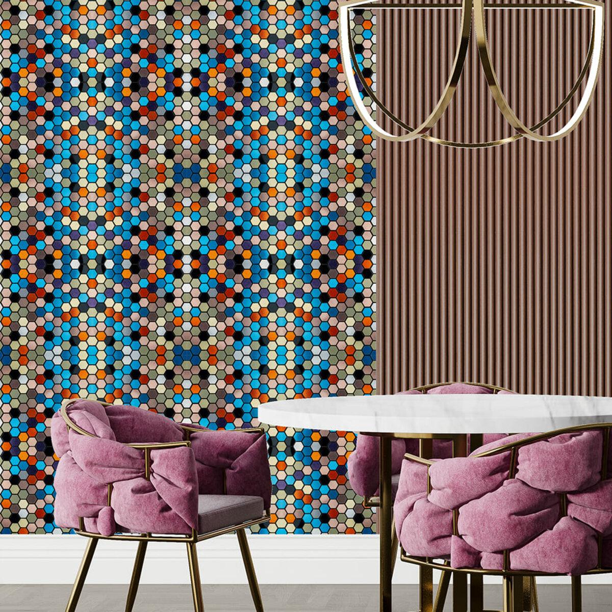 Интерьер с самоклеящейся алюминиевой плиткой 300х300 — цветная декоративная алюминиевая мозаика