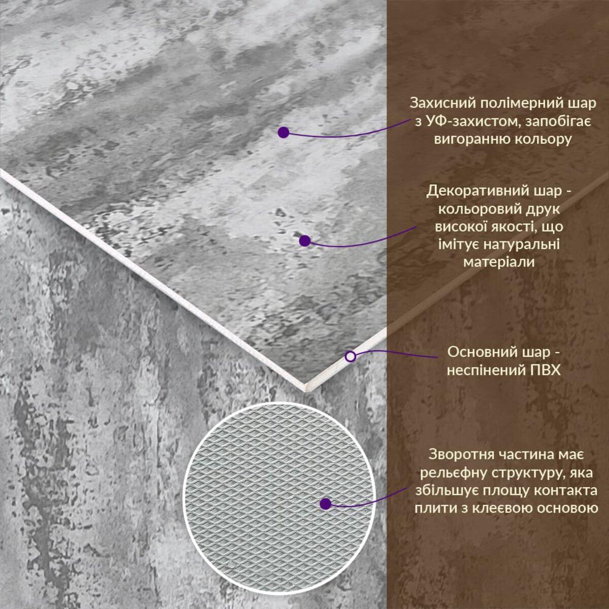 Декоративна ПВХ плита під платиновий мармур із багатошаровою структурою та захистом від вигорання