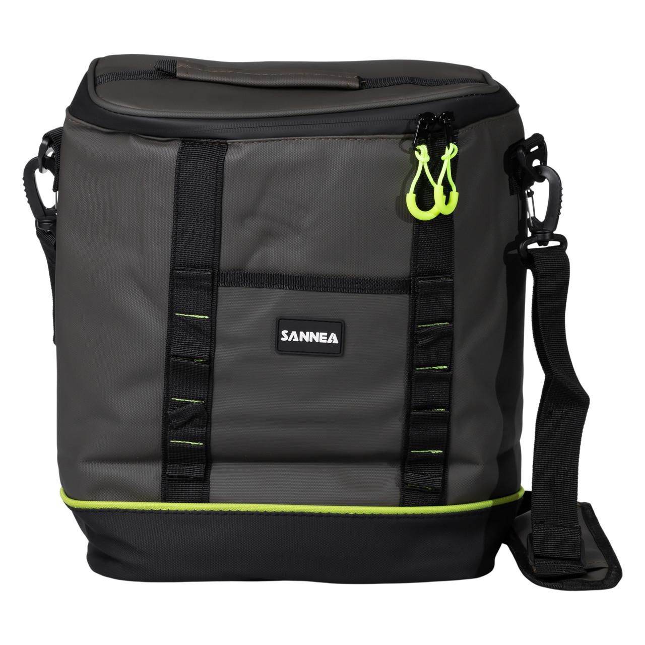 термосумка холодильник для рыбалки 12 л фронтальный вид с ремнём и карманом