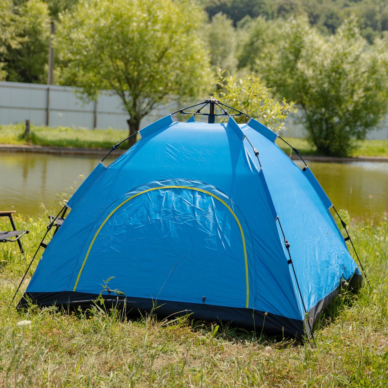 Голубая автоматическая палатка для кемпинга с внутренними карманами и оксфордовым полом