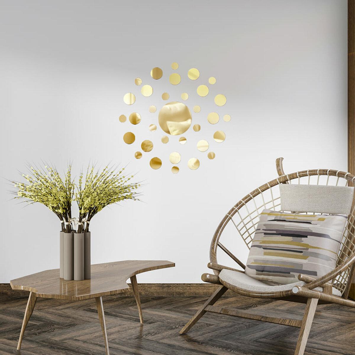 золотые зеркальные акриловые наклейки набор 33 шт для стен в интерьере