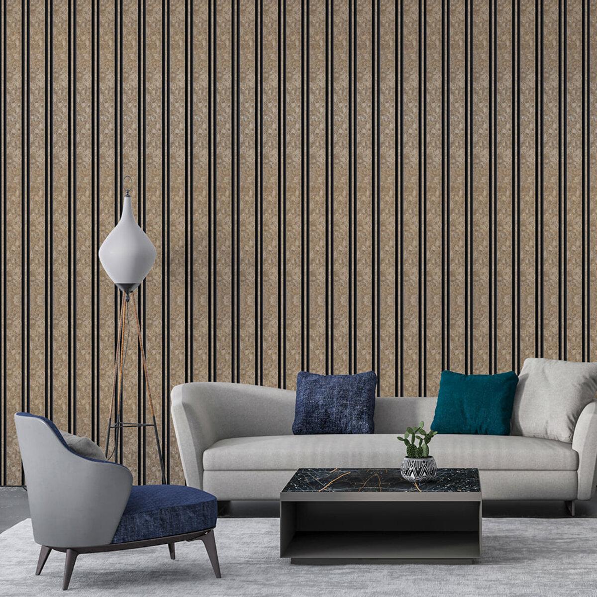 Декоративная рейка для стен серо-коричневая с золотыми вкраплениями в интерьере — стеновая рейка для отделки стен