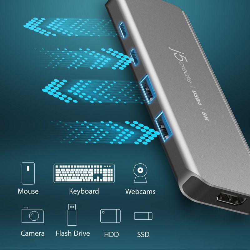 USB4 хаб J5create JCH453-N для ноутбука з портами USB-C, USB-A та HDMI 8K
