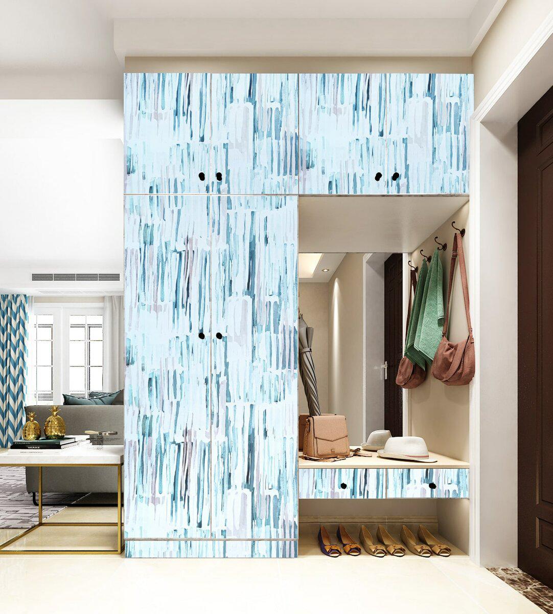 Самоклеящаяся пленка для мебели и дверей с акварельным рисунком — интерьерный пример применения