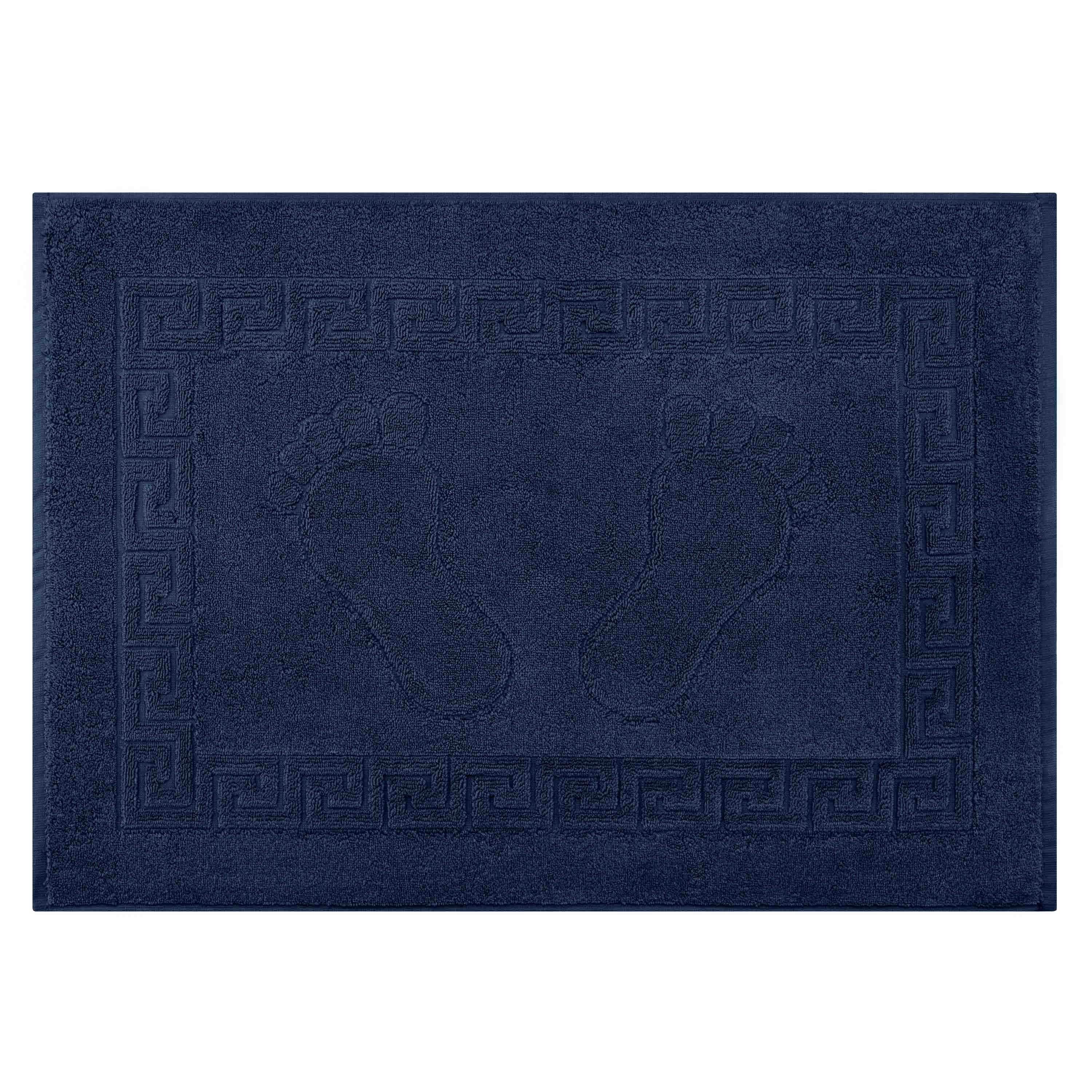 Коврик махровый для ног темно-синий 50х70 см из хлопка в интерьере ванной