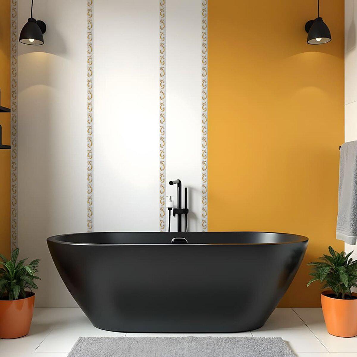 Молдинг самоклеящийся белый с золотым узором в интерьере ванной, гибкий молдинг для стен и потолка, 4950х20х7 мм