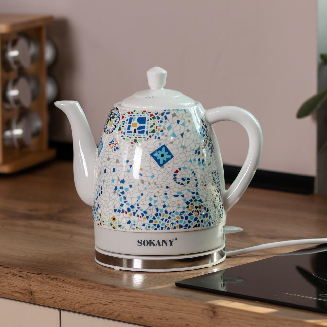 Керамический электрочайник 1.5 л в интерьере — бесшумный чайник с керамическим корпусом и рисунком