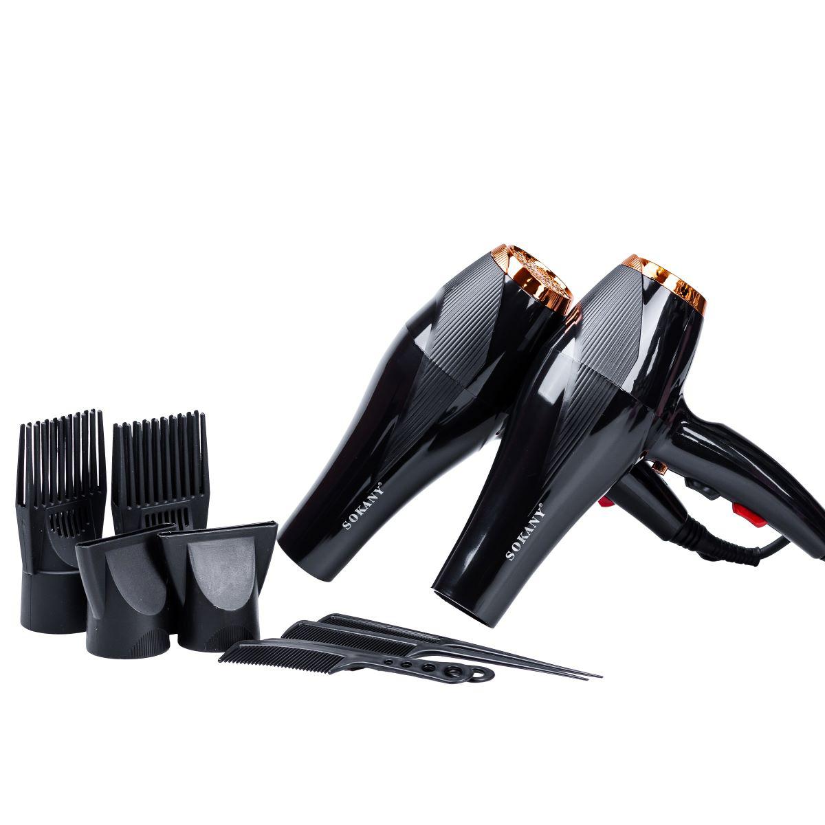 Фен для салона и дома Sokany SK-2214 с 2 насадками и расчёсками — фен с ионизацией и холодным обдувом