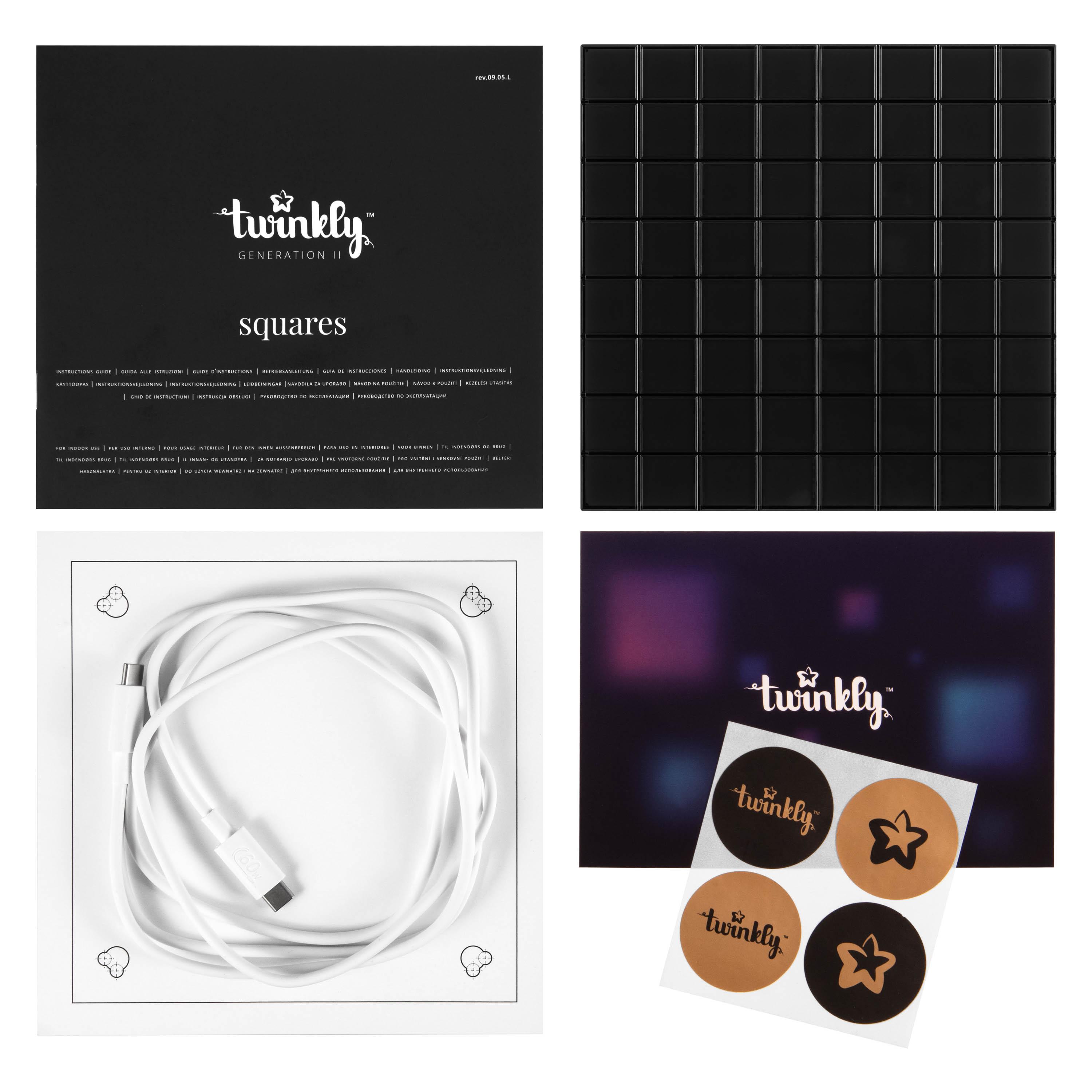 набор Twinkly Squares — панель, кабель USB‑C и документация — LED‑панель с управлением через приложение
