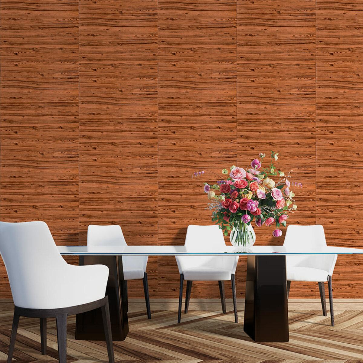 Золотая самоклеящаяся 3D панель под дерево в интерьере — декоративные стеновые панели под дерево, 700x700 мм