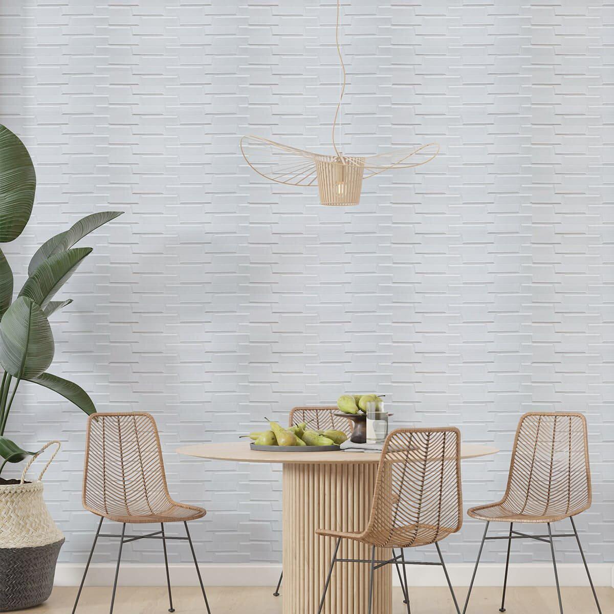 Біла самоклеюча 3D панель під цеглу в сучасному інтер’єрі з акцентною стіною