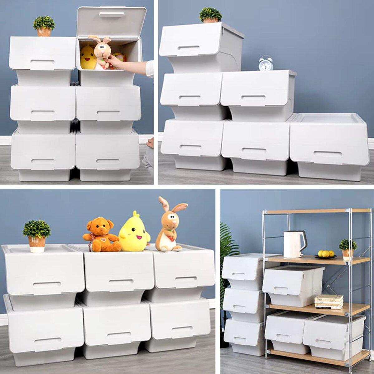 Стек контейнеров в интерьере — пластиковый контейнер с откидной крышкой 45.5x38x31 см