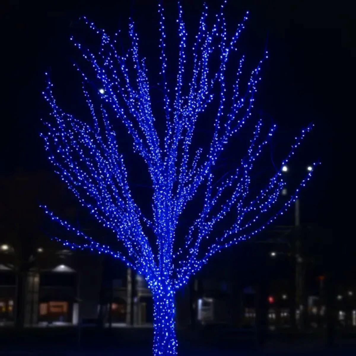 Синяя уличная гирлянда нить 30 м 300 LED на дереве — яркое оформление сада и фасада