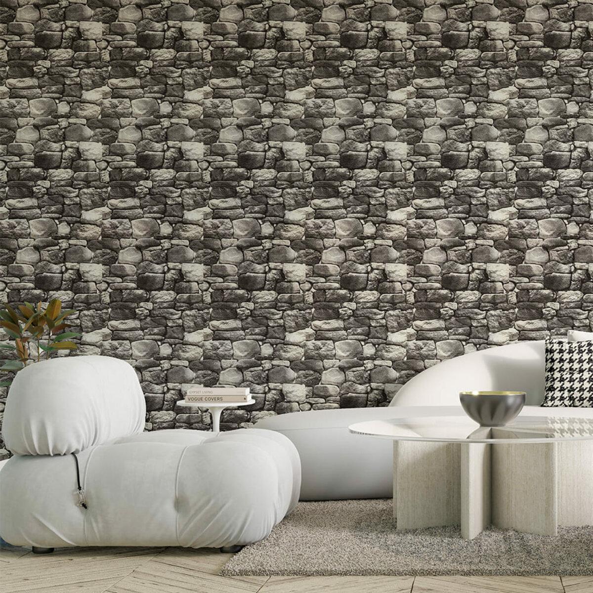 Самоклеящиеся обои под кирпич серые в интерьере спальни — рельефные теплоизоляционные обои