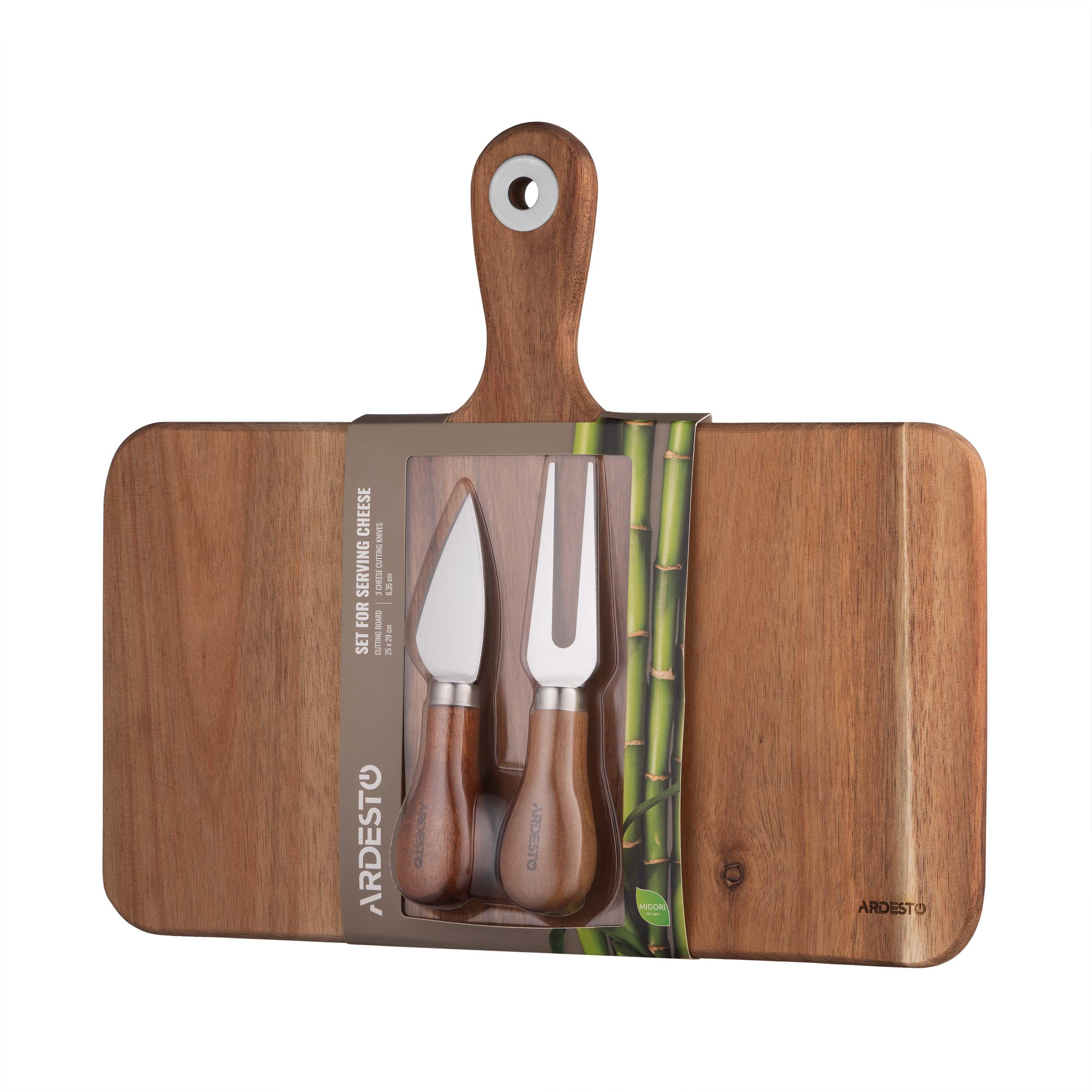 Доска для подачи сыра с ножами 25×29×1,2 см — сервировочная доска с ножами для сыра