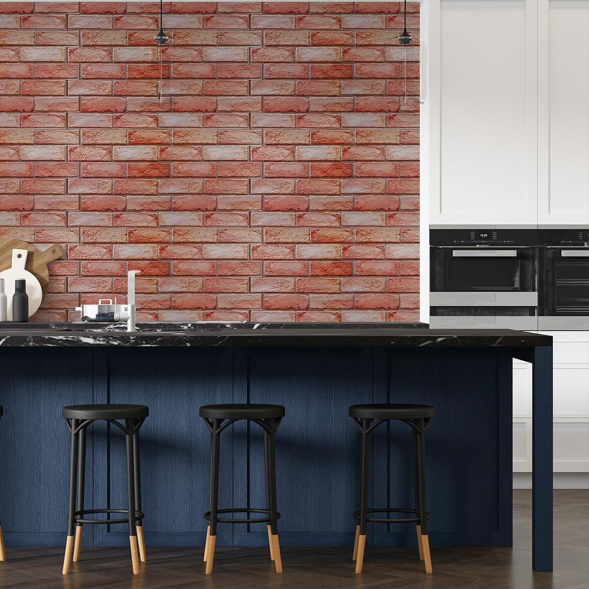 ПВХ панель под кирпич 960x480 мм коричнево-розовый кирпич, панель для кухни