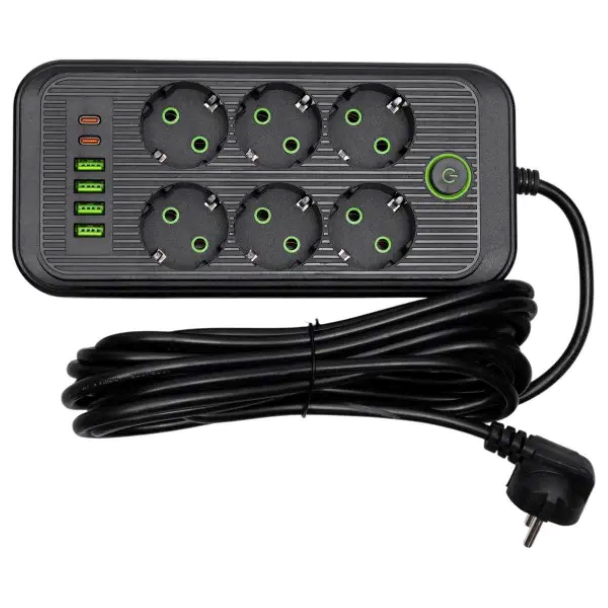 Мережевий подовжувач 5 метрів на 6 розеток з 4 USB-A та 2 USB Type-C