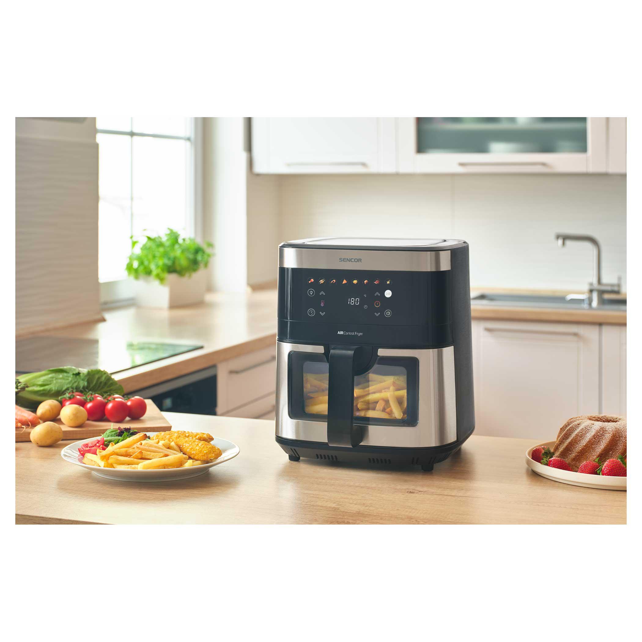 Крупный план сенсорной панели Sencor Vita — аэрогриль с сенсорным управлением и LED дисплеем